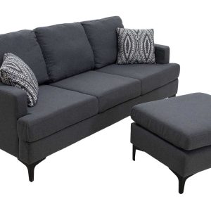 074 000003 4 8 Corner sofa with dark grey Slim pakoworld fabric and two pillows 185x140x70cmIndoor furniture > Cornered sofas