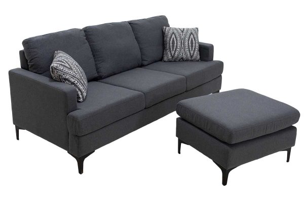 074 000003 4 8 Corner sofa with dark grey Slim pakoworld fabric and two pillows 185x140x70cmIndoor furniture > Cornered sofas