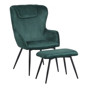 096 000041 1 Armchair with footstool Rueda pakoworld velvet in dark green shade with black metal legs 71.5x66.5x99cmIndoor furniture > Living room armchairs