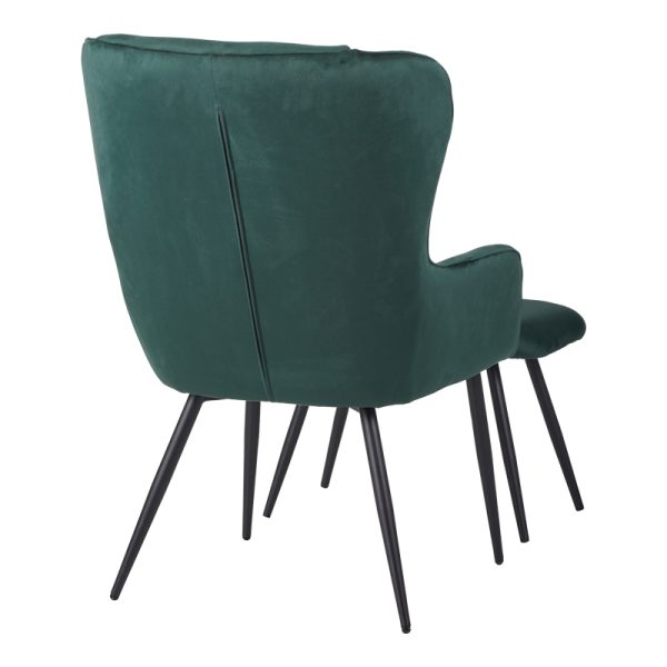 096 000041 2 1 Armchair with footstool Rueda pakoworld velvet in dark green shade with black metal legs 71.5x66.5x99cmIndoor furniture > Living room armchairs