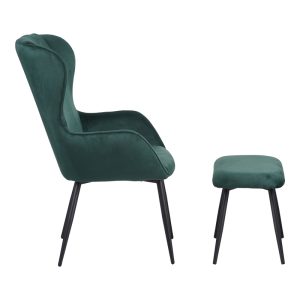 096 000041 3 1 Armchair with footstool Rueda pakoworld velvet in dark green shade with black metal legs 71.5x66.5x99cmIndoor furniture > Living room armchairs
