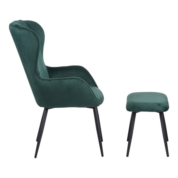 096 000041 3 1 Armchair with footstool Rueda pakoworld velvet in dark green shade with black metal legs 71.5x66.5x99cmIndoor furniture > Living room armchairs