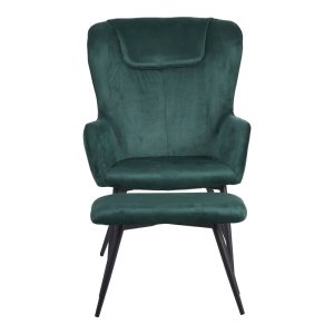 096 000041 4 1 Armchair with footstool Rueda pakoworld velvet in dark green shade with black metal legs 71.5x66.5x99cmIndoor furniture > Living room armchairs