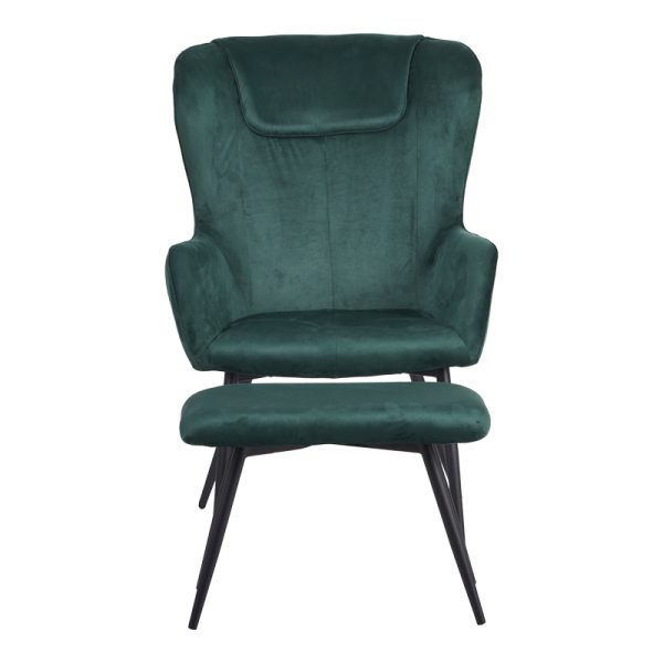 096 000041 4 1 Armchair with footstool Rueda pakoworld velvet in dark green shade with black metal legs 71.5x66.5x99cmIndoor furniture > Living room armchairs