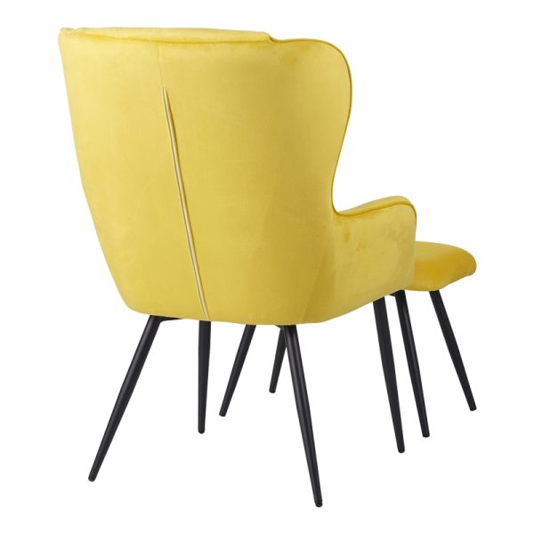 096 000042 2 2 Armchair with footstool Rueda pakoworld velvet in yellow shade with black metal legs 71.5x66.5x99cmIndoor furniture > Armchairs