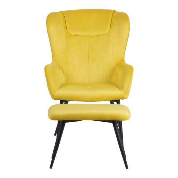096 000042 4 2 Armchair with footstool Rueda pakoworld velvet in yellow shade with black metal legs 71.5x66.5x99cmIndoor furniture > Armchairs