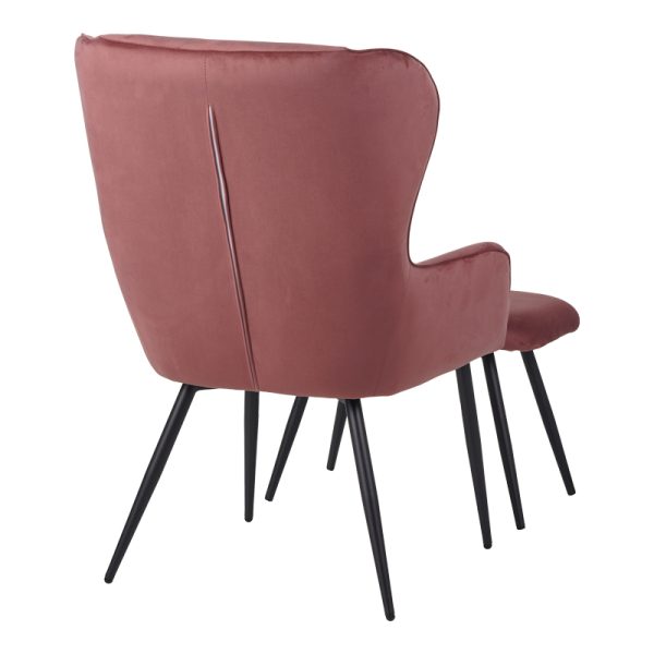 096 000043 2 1 Armchair with footstool Rueda pakoworld velvet in rotten apple shade with black metal legs 71.5x66.5x99cmIndoor furniture > Living room armchairs