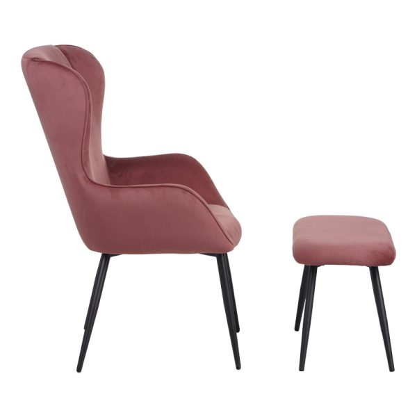 096 000043 3 1 Armchair with footstool Rueda pakoworld velvet in rotten apple shade with black metal legs 71.5x66.5x99cmIndoor furniture > Living room armchairs