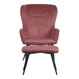 096 000043 4 1 Armchair with footstool Rueda pakoworld velvet in rotten apple shade with black metal legs 71.5x66.5x99cmIndoor furniture > Living room armchairs