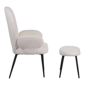 096 000044 3 7 Armchair with footstool Qarar pakoworld boucle fabric in white shade with black metal legs 67.5x67.5x106cmIndoor furniture > Living room armchairs