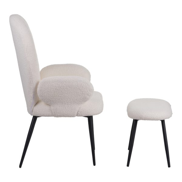 096 000044 3 7 Armchair with footstool Qarar pakoworld boucle fabric in white shade with black metal legs 67.5x67.5x106cmIndoor furniture > Living room armchairs