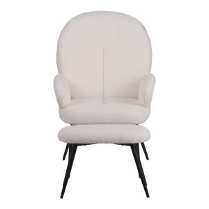 096 000044 4 7 Armchair with footstool Qarar pakoworld boucle fabric in white shade with black metal legs 67.5x67.5x106cmIndoor furniture > Living room armchairs