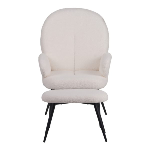 096 000044 4 7 Armchair with footstool Qarar pakoworld boucle fabric in white shade with black metal legs 67.5x67.5x106cmIndoor furniture > Living room armchairs