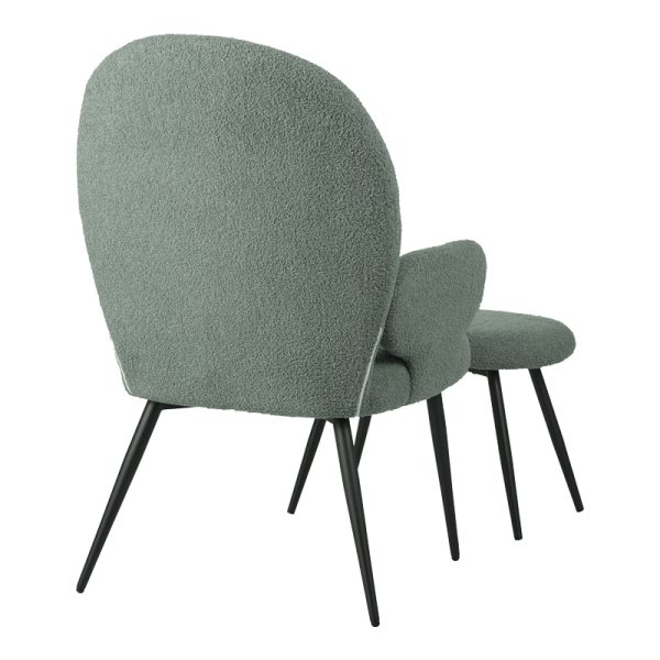096 000045 2 6 Armchair with footstool Qarar pakoworld boucle fabric in light green shade with black metal legs 67.5x67.5x106cmIndoor furniture > Living room armchairs