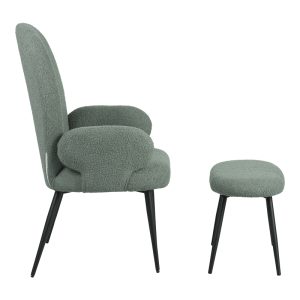 096 000045 3 6 Armchair with footstool Qarar pakoworld boucle fabric in light green shade with black metal legs 67.5x67.5x106cmIndoor furniture > Living room armchairs