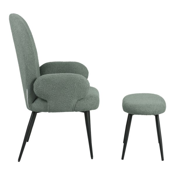 096 000045 3 6 Armchair with footstool Qarar pakoworld boucle fabric in light green shade with black metal legs 67.5x67.5x106cmIndoor furniture > Living room armchairs