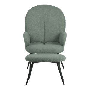 096 000045 4 6 Armchair with footstool Qarar pakoworld boucle fabric in light green shade with black metal legs 67.5x67.5x106cmIndoor furniture > Living room armchairs