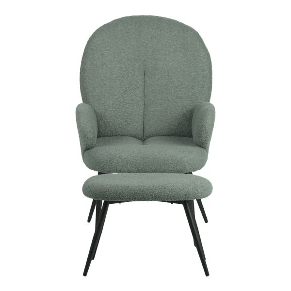 096 000045 4 6 Armchair with footstool Qarar pakoworld boucle fabric in light green shade with black metal legs 67.5x67.5x106cmIndoor furniture > Living room armchairs