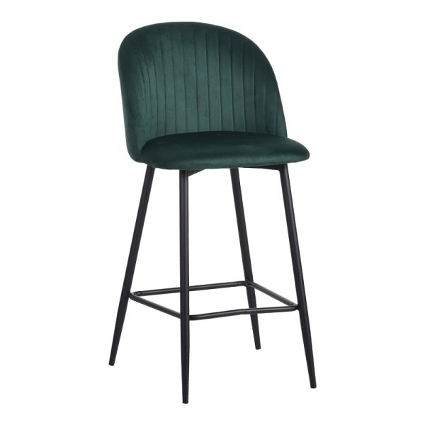096 000048 1 Barow pakoworld velvet bar stool in dark green shade with black metal legs 53x46.5x96.5Indoor furniture > Bar stools