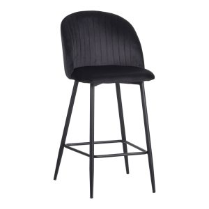 096 000051 7 Barow bar stool pakoworld velvet in black shade with black metal legs 53x46.5x96.5Indoor furniture > Bar stools