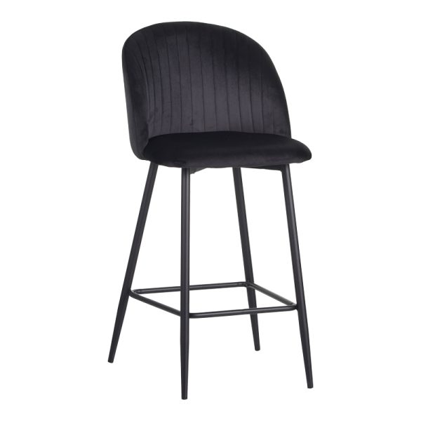 096 000051 7 Barow bar stool pakoworld velvet in black shade with black metal legs 53x46.5x96.5Indoor furniture > Bar stools