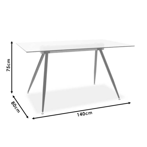 101 000019 4 3 Dining trable Astrid pakoworld glass 10mm black legs 140x80x75cmIndoor furniture > Dining Tables