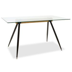 101 000019 6 Dining trable Astrid pakoworld glass 10mm black legs 140x80x75cmIndoor furniture > Dining Tables