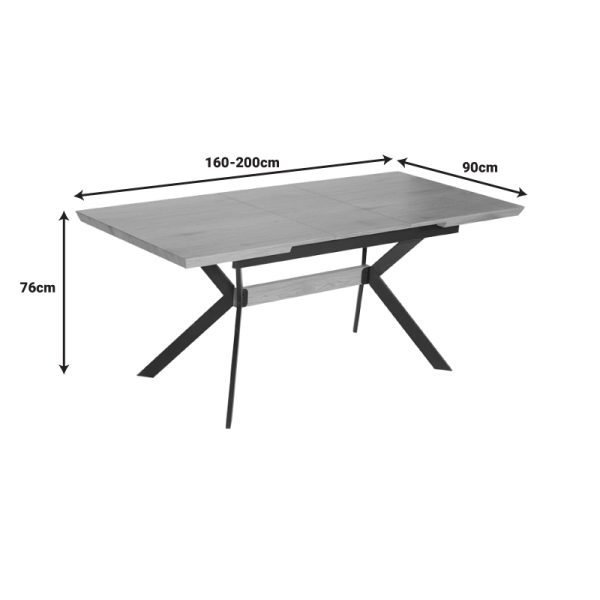 101 000120 3 6 Jessamy pakoworld table expandable MDF 43mm in natural shade and metal leg black 160/200x90x76cmIndoor furniture > Dining Tables