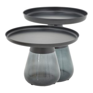 101 000123 7 Coffee table Kunlo Inart set 2 pieces black metal-black glassIndoor furniture > Coffee tables
