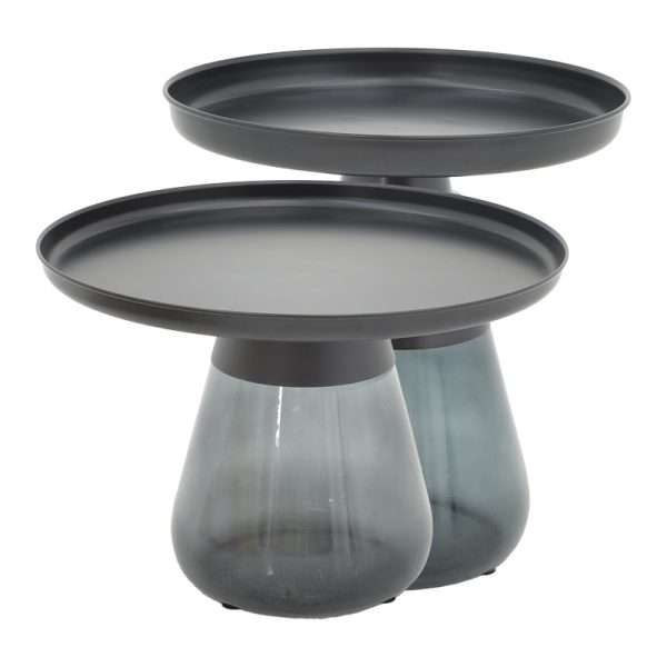 101 000123 7 Coffee table Kunlo Inart set 2 pieces black metal-black glassIndoor furniture > Coffee tables