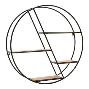 104 000004 2 7 Wall shelf Azira pakoworld metal in black-oak color 60x13x60cmEASTER OFFERS