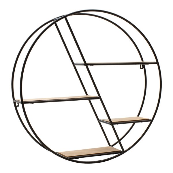 104 000004 2 7 Wall shelf Azira pakoworld metal in black-oak color 60x13x60cmEASTER OFFERS