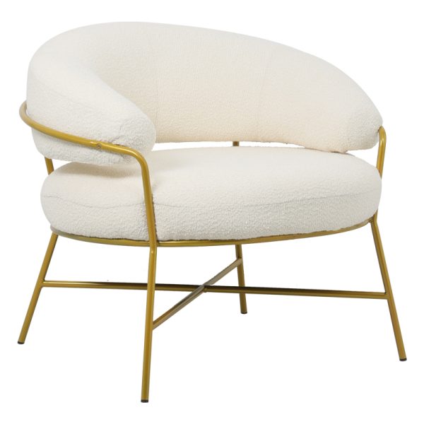 110 000057 5 Armchair Malu pakoworld boucle cream-golden metal leg 84x79x76cmIndoor furniture > Living room armchairs
