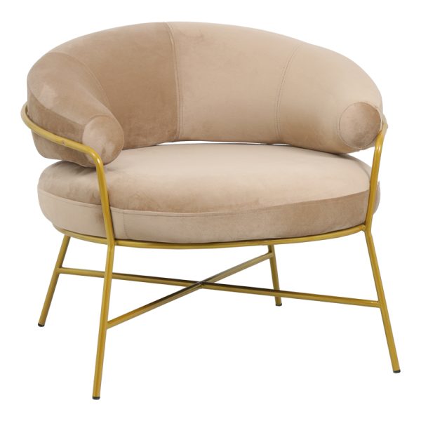 110 000058 6 Armchair Malu pakoworld velvet beige-golden metal leg 84x79x76cmIndoor furniture > Living room armchairs