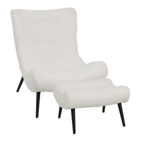 110 000095 6 Silla pakoworld boucle fabric armchair with footstool in white color 97x80x100cmIndoor furniture > Living room armchairs