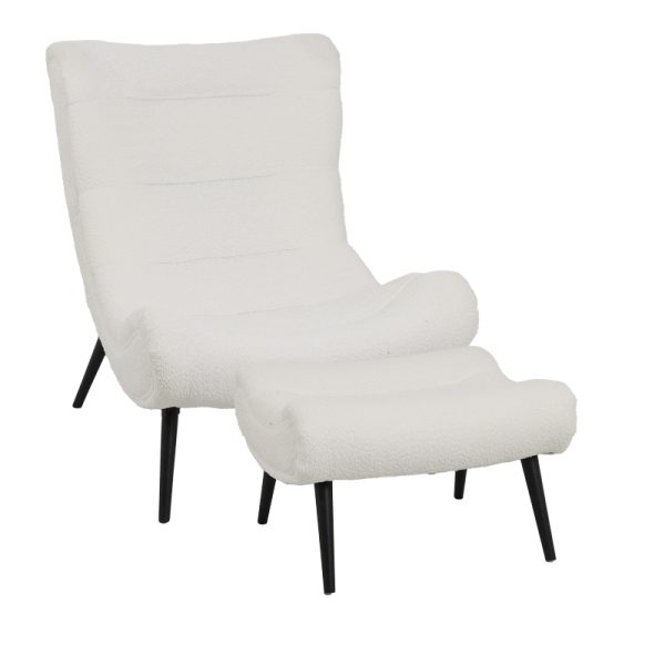 110 000095 6 Silla pakoworld boucle fabric armchair with footstool in white color 97x80x100cmIndoor furniture > Living room armchairs