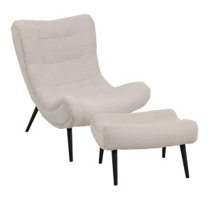 110 000097 6 Silla pakoworld boucle fabric armchair with footstool in beige color 97x80x100cmIndoor furniture > Living room armchairs