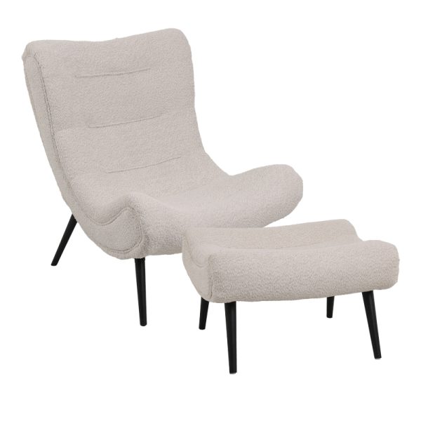 110 000097 6 Silla pakoworld boucle fabric armchair with footstool in beige color 97x80x100cmIndoor furniture > Living room armchairs