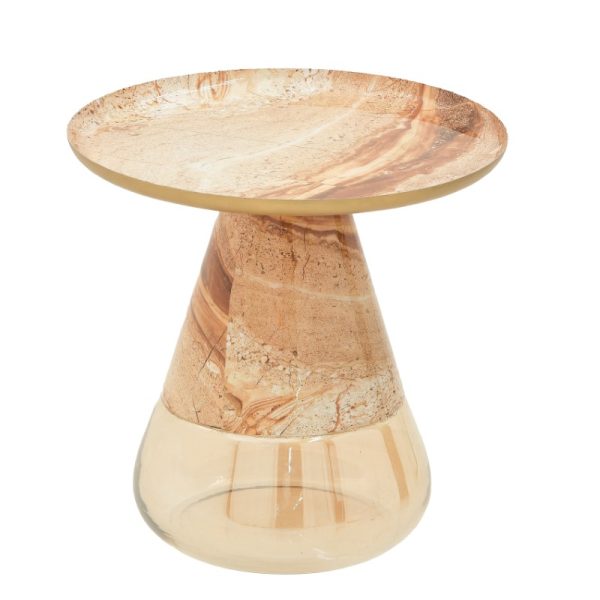 115 003177 3 Coffe table Boundar Inart beige-gold metal-glass D50x49cmIndoor furniture > Coffee tables