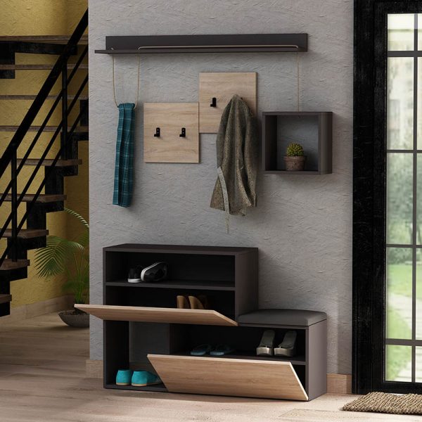 119 000667 2 7 Entrance furniture-shoe cabinet HOLDON pakoworld in anthracite-natural colour with a capacity of 12 pairs 120x36.5x87cmIndoor furniture > Entrance furniture