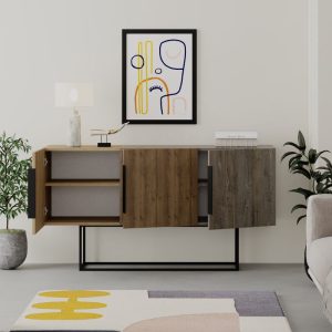 119 001110 2 7 Buffet Estella pakoworld natural-walnut 150x42x79.5cmIndoor furniture > Buffets