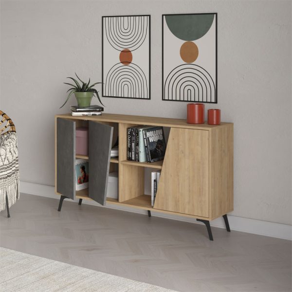 119 001128 2 6 Buffet Hana pakoworld natural-charcoal antique 150x35.5x82cmIndoor furniture > Buffets