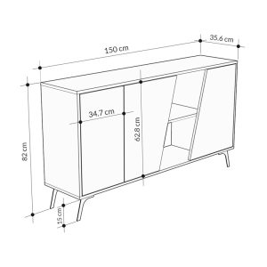 119 001128 4 6 Buffet Hana pakoworld natural-charcoal antique 150x35.5x82cmIndoor furniture > Buffets