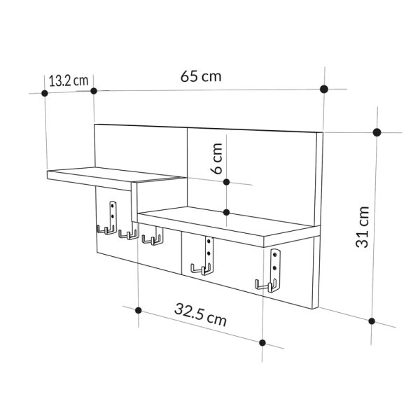 119 001213 3 2 Wall hanger Harm pakoworld oak-white melamine 65x15x31cmIndoor furniture > Entrance furniture