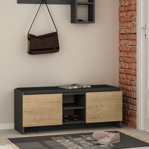 119 001224 2 4 Entrance furniture stool-shoe cabinet Zulla pakoworld melamine in anthracite-oak color 110x37x43cmIndoor furniture > Shoe storage cabinet & cupboards