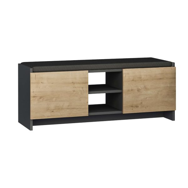 119 001224 7 Entrance furniture stool-shoe cabinet Zulla pakoworld melamine in anthracite-oak color 110x37x43cmIndoor furniture > Shoe storage cabinet & cupboards