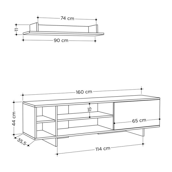 119 001227 3 3 Tv unit Saloon pakoworld in white-oak color 160x35.5x44cmIndoor furniture > Living room sets