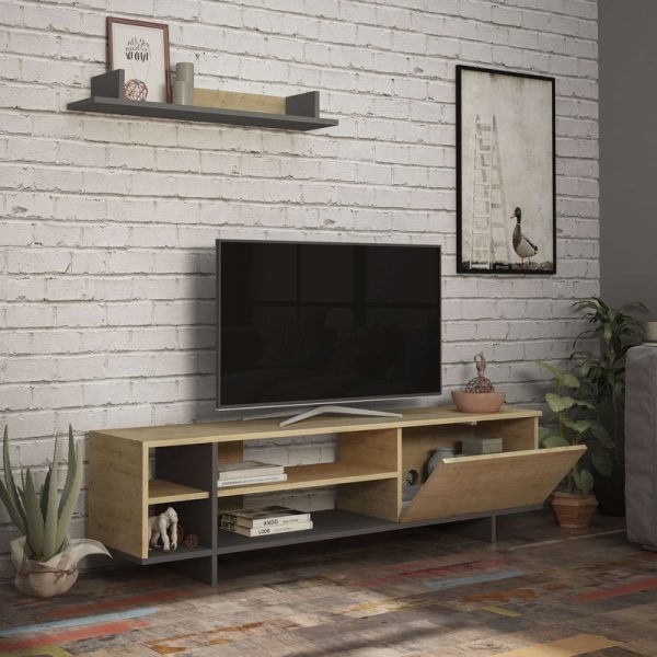 119 001228 2 3 Tv unit Saloon pakoworld in dark grey-oak color 160x35.5x44cmIndoor furniture > Living room sets
