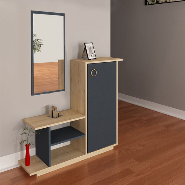120 000006 2 5 Entrance furniture with mirror Ceel pakoworld in white-walnut color 80x29.5x90cmIndoor furniture > Entrance furniture