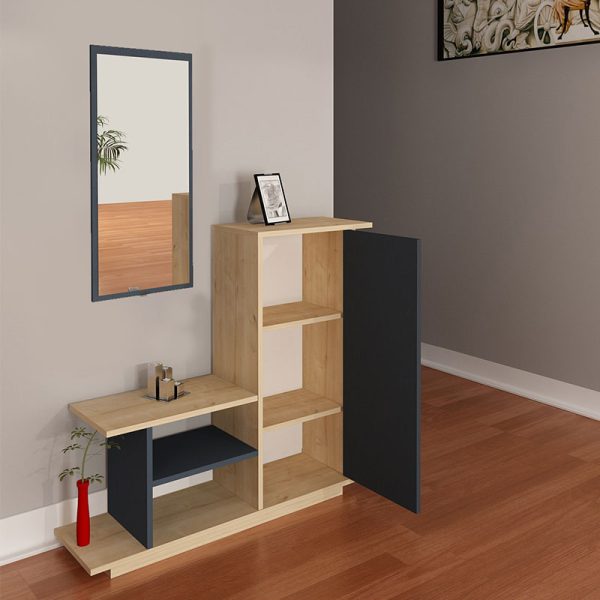 120 000006 3 5 Entrance furniture with mirror Ceel pakoworld in white-walnut color 80x29.5x90cmIndoor furniture > Entrance furniture